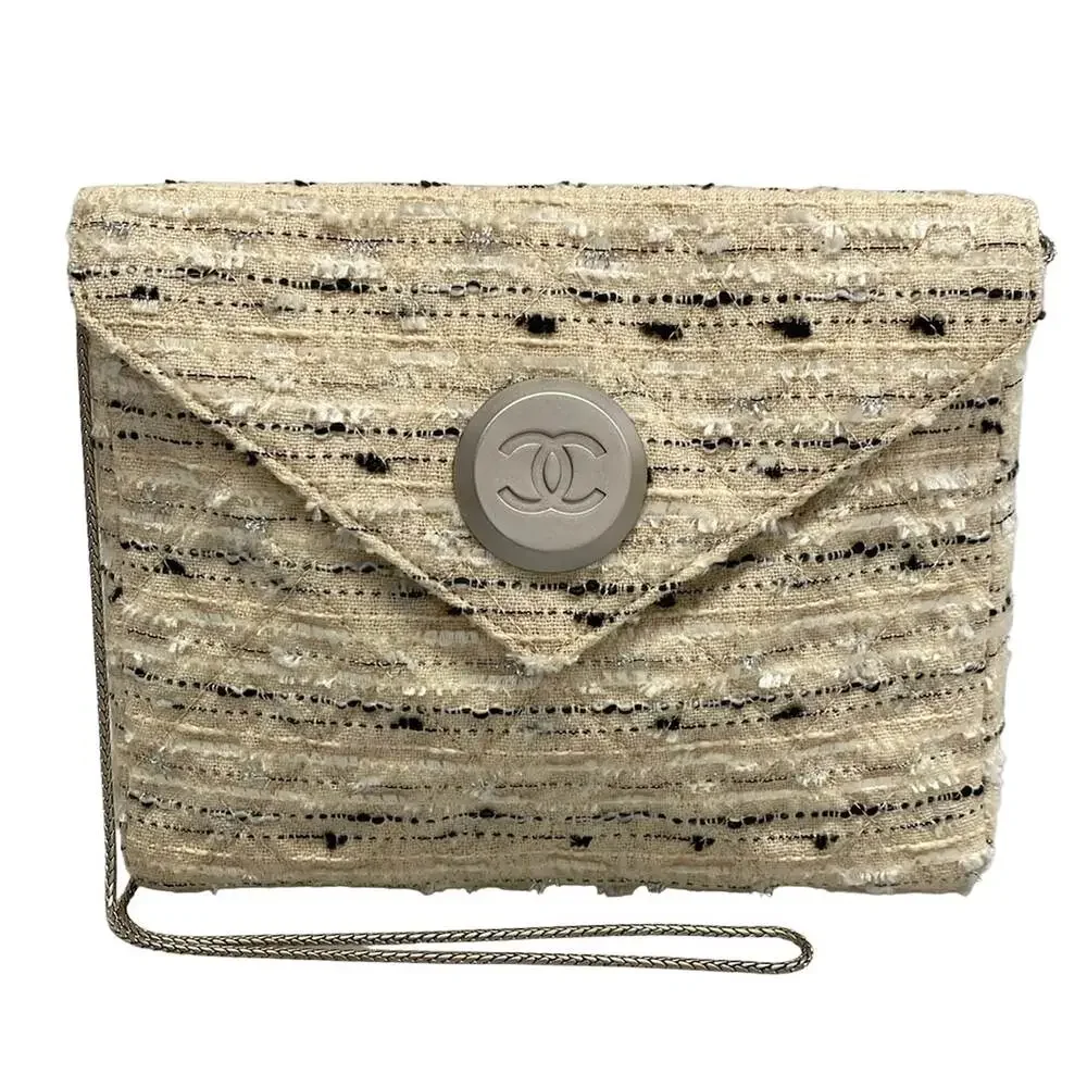 Chanel Matelasse Shoulder Bag Beige Silver Multi